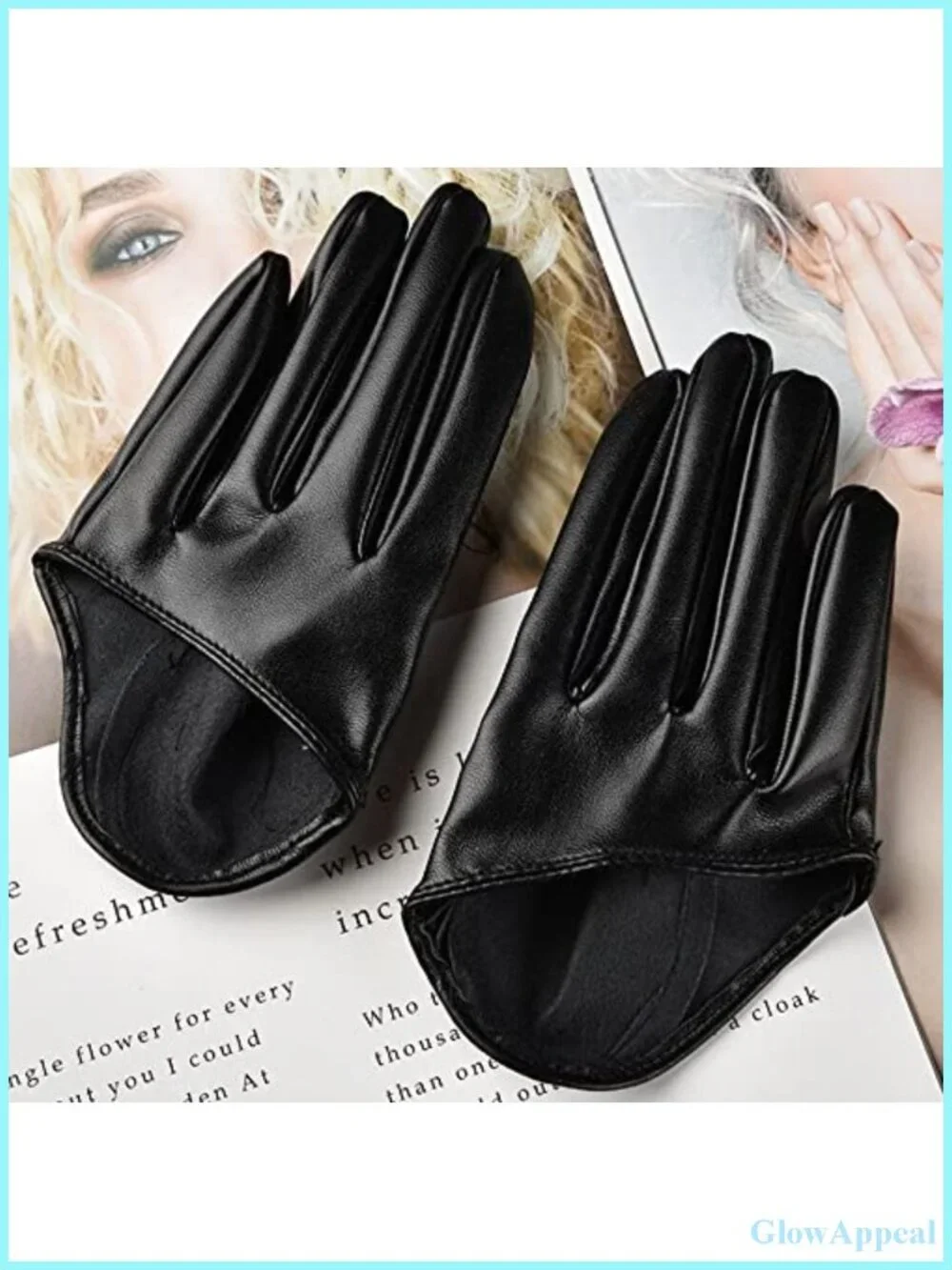 PU Leather Half Finger Gloves for Women, Five Finger Driving Dress Cosplay